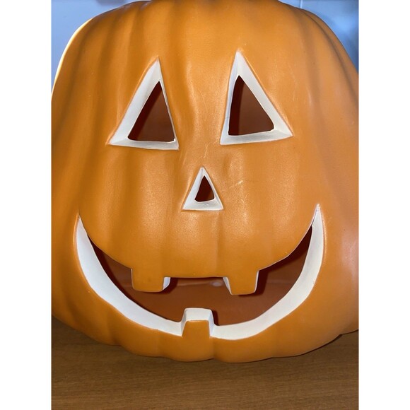 Vintage Pumpkin Blow Mold Lighted Jack O Lantern Tested Works Halloween Decor - Picture 3 of 4
